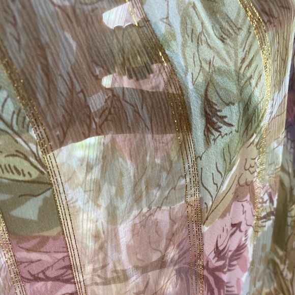 Silk formal gown and matching 103”x43” scarf. Green, pink, beige, gold threads. - Picture 3 of 6